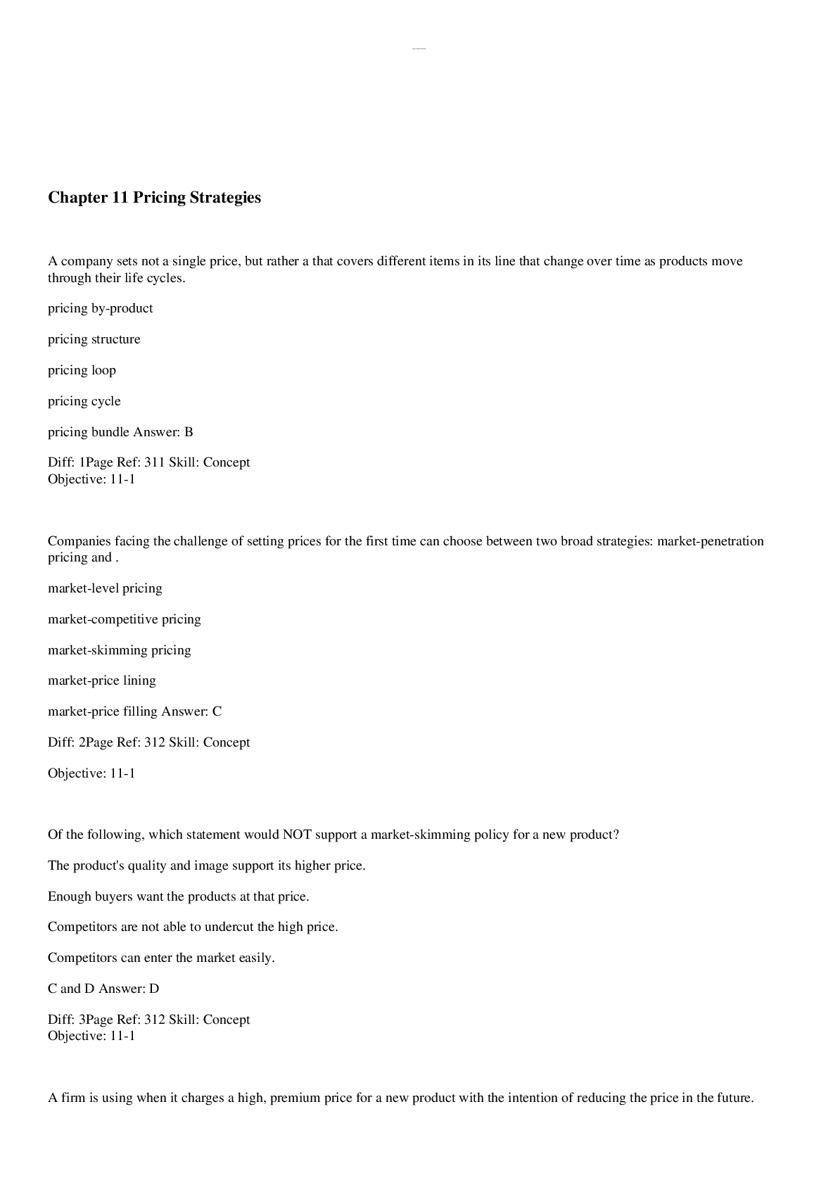 Preview image for Kotler Chapter 11 Pricing Strategies 150 Multiple choice Questions with Answers!Rated A+ Answers